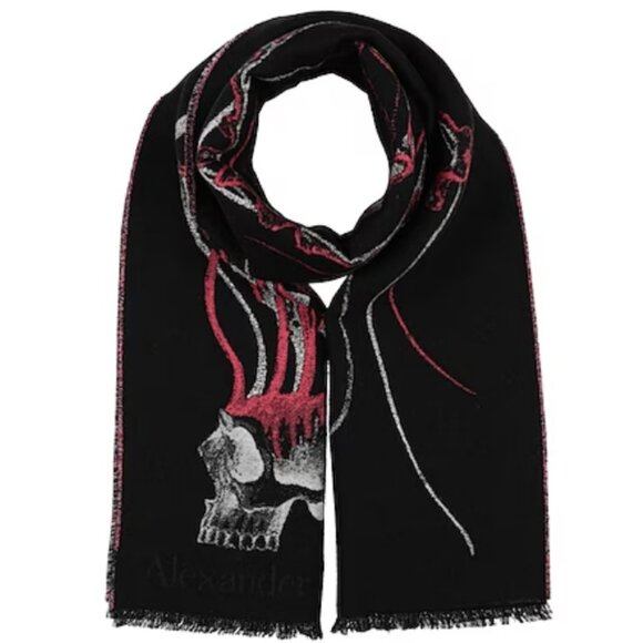 Alexander McQueen Accessories - Alexander McQueen Wool Skull Large Scarf Black Red